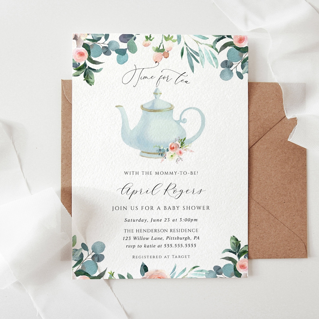 Tea Party Baby Shower Invitation Template, Time for Tea Mommy to Be