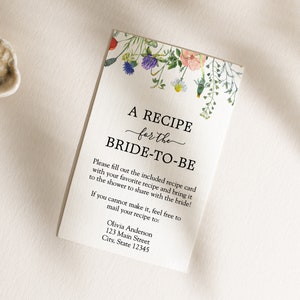 Recipe Instructions Card Printable Template, Wildflower Fields and Bees, Bridal Shower Insert, Instant Download, Templett, #AP18