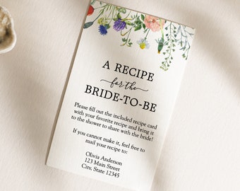 Recipe Instructions Card Printable Template, Wildflower Fields and Bees, Bridal Shower Insert, Instant Download, Templett, #AP18