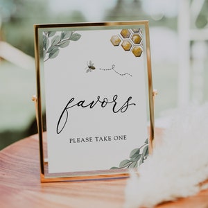 Favors Sign, Golden Bee and Eucalyptus, Baby or Bridal Shower Printable Sign, Printable Instant Download #AP10
