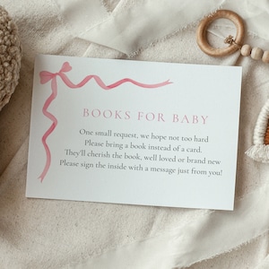 Roze strik babymeisjesboeken voor babykaart, babyshower Bring a Book-verzoeksjabloon, afdrukbaar Templett