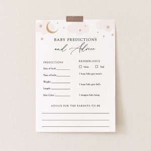 Over the Moon-kaart babyadvies en voorspellingen, babyshowergames, roze wolken, afdrukbare sjabloon, INSTANT DOWNLOAD, #AP3p_BBG