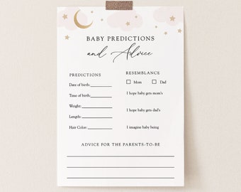 Over the Moon Baby Advice and Predictions Card, Baby Shower Games, Pink Clouds, Printable Template, INSTANT DOWNLOAD, #AP3p_BBG