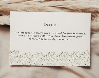 Details Card Printable Template, Simple Baby's Breath Insert Card, INSTANT DOWNLOAD #AP32