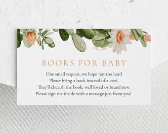 Boho Cactus Baby Shower Book Request Insert | Desert Succulents Printable Library Card | Fiesta Baby Shower Decor