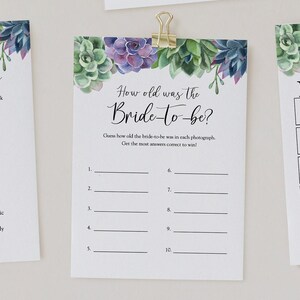 多肉植物を使ったブライダルシャワーゲーム：花嫁の年齢を当てよう（印刷可能なテンプレート）