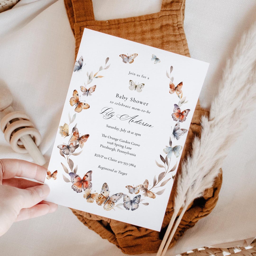 Boho Butterfly Baby Shower Invitation: Printable 5x7 (instant Download ...