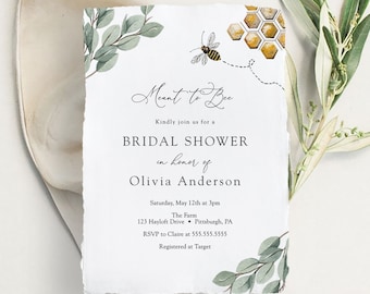 Golden Bee Bridal Shower Invitation: Eucalyptus Template (Instant Download)