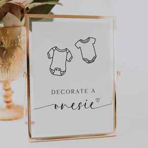 Decorate a Baby Onesie Sign, Minimalist Baby Shower Activity, Decorating Station Printable Sign, Editable Template, Instant Download