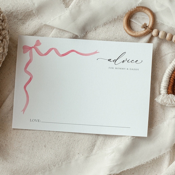 Pink Bow Baby Advice Card: Girl Shower Game (Digital Download)