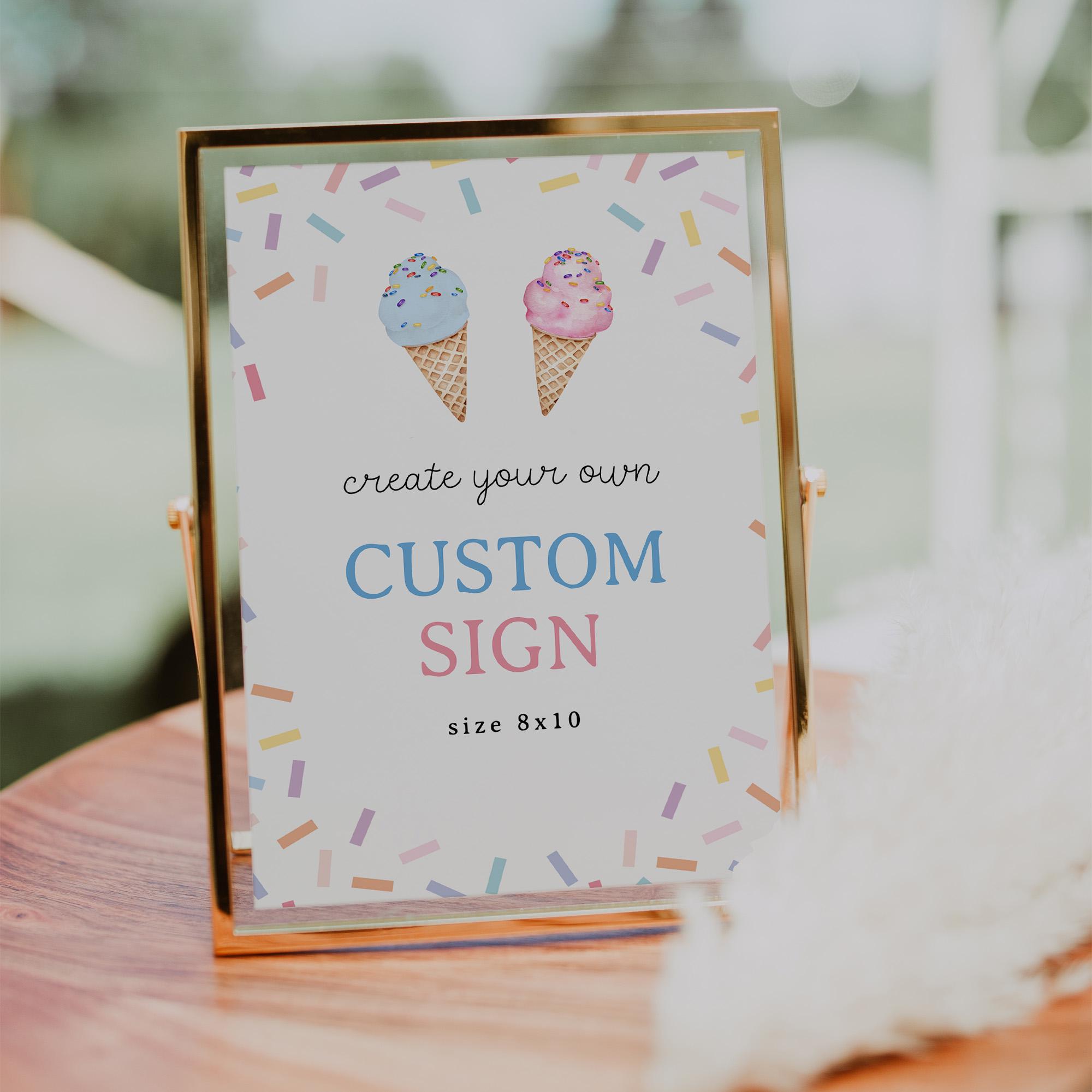 Ice Cream Gender Reveal Custom Sign| Baby Boy Or Girl DIY Sign Template  |  He Or She What's the Scoop Printable Decor | Instant Download
