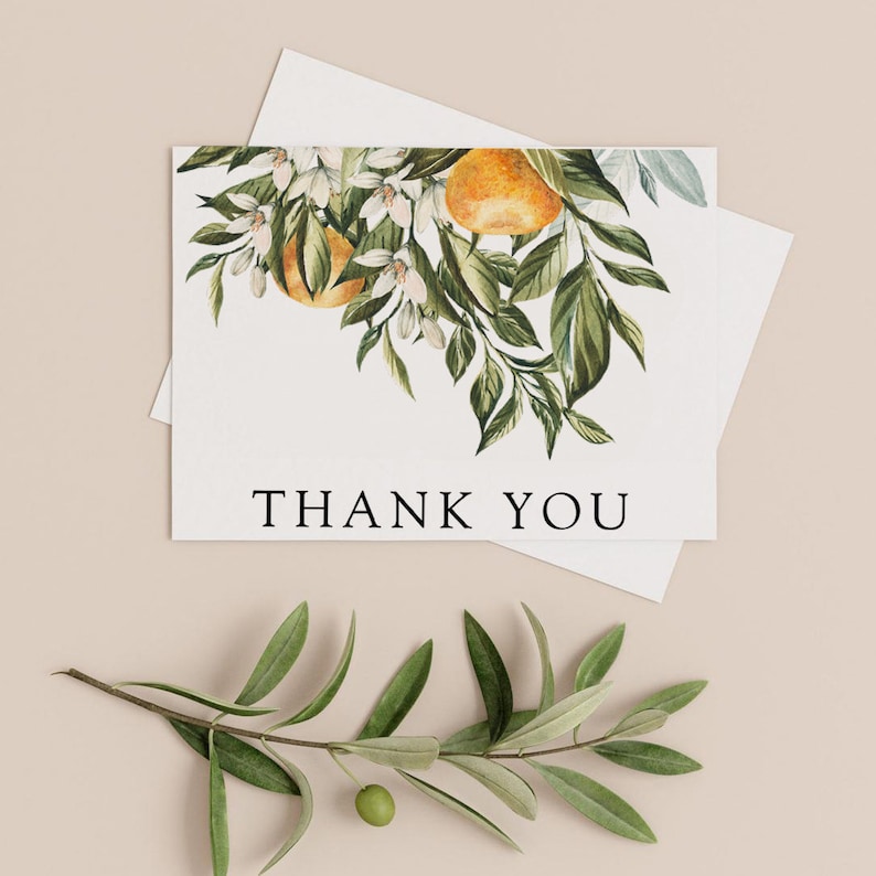 Wedding INSTANT DOWNLOAD #AP7/_TY Baby Shower Printable Template Little cutie Citrus Greenery Thank You Folded or Flat Bridal