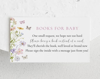 Wildflower Baby in Bloom Books for Baby, Floral Baby Shower Bring a Book Card Template, Baby in Bloom, Templett, #AP50