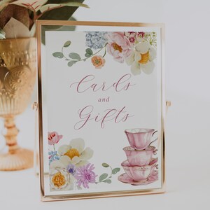 Tea Party Wildflower Printable Sign, Cards and Gifts Sign, Gift Table Sign, Editable Shower Sign Template, Digital Download 8x10