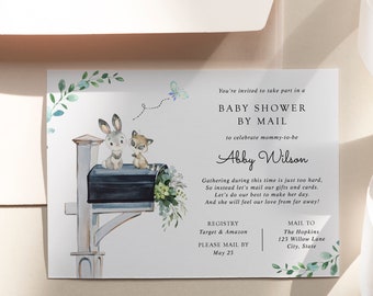 Woodland Forest Animals Baby Shower by Mail Invitation, Long Distance Shower, Printable Template, INSTANT DOWNLOAD BSM