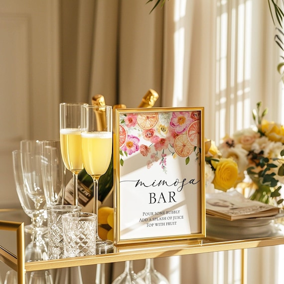 Cartello Per Bar Mimosa Con Supporto – 20,3x28 Cm, Decorazione Per Addio Al Nubilato, Matrimonio, Baby Shower