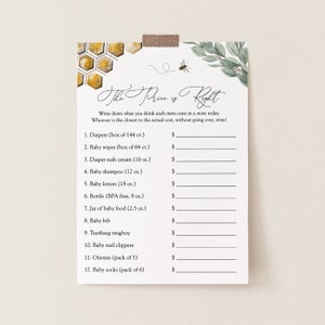 Golden Bee en eucalyptus babyshower gamekaart, de prijs is goed, afdrukbare direct downloaden #AP10
