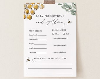 Bee Baby Shower Advice & Predictions Card: Eucalyptus (Digital Download)