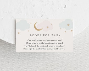 Blue and Pink Twinkle Little Star Books for Baby Insert card template, Over the Moon Baby Shower enclosure card, INSTANT DOWNLOAD #AP3bp_EC