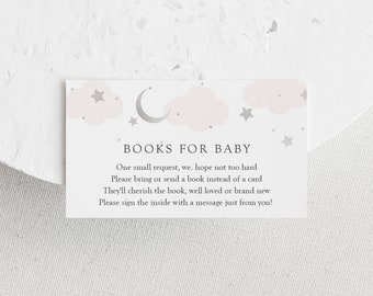 Pink Twinkle Little Star Books for Baby Insert card template, Silver Over the Moon Baby Shower enclosure card, INSTANT DOWNLOAD #AP3ps_EC