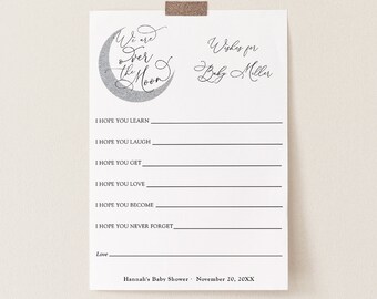 Over the Moon Wishes For the Baby Card, Baby Shower Games, Printable Template, INSTANT DOWNLOAD, #AP3bs #AP3ps