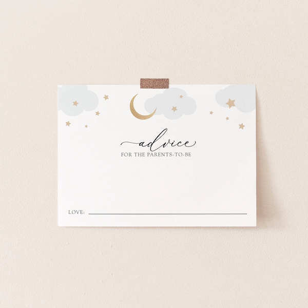 Over the Moon Baby Shower Advice Cards, Blue Clouds and Gold Stars, Printable Template, INSTANT DOWNLOAD #AP3b_BBG