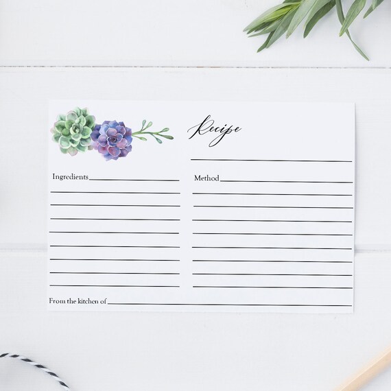 Succulent Recipe Card Printable Template Bridal Shower | Etsy