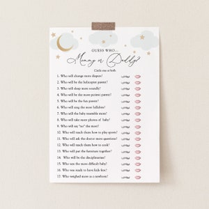 Over the Moon Baby Shower Game: Guess Who Mommy or Daddy (Printable Template)