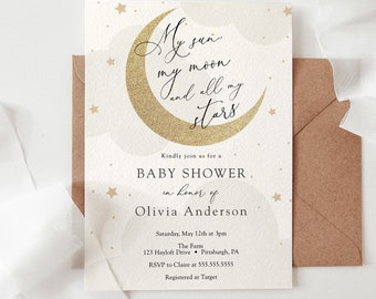 Baby Shower Invitation, My Sun My Moon and All my Stars, Gender Neutral Twinkle Little Star, Printable Template, INSTANT DOWNLOAD #AP3g