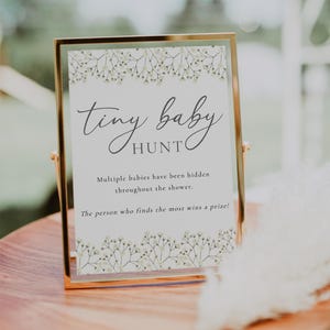Baby's Breath Flower Tiny Baby Hunt-bordje, bord afdrukbaar babyshowerspel, instant download