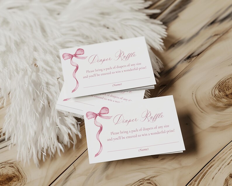 Pink Ribbon G Raffle Pink Bow Diaper Raffle Card: Baby Shower Game (printable Template) - Etsy