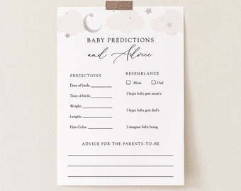 Over the Moon Baby Advice and Predictions Card, Baby Shower Games, Pink and Silver, Printable Template, INSTANT DOWNLOAD, #AP3ps_BBG