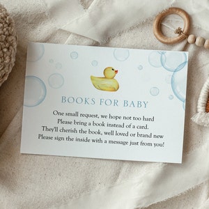 Rubber Duck Baby Shower Books for Baby Card | Printable Template for Boy Girl Gender Neutral | Instant Download, Bring a Book Request
