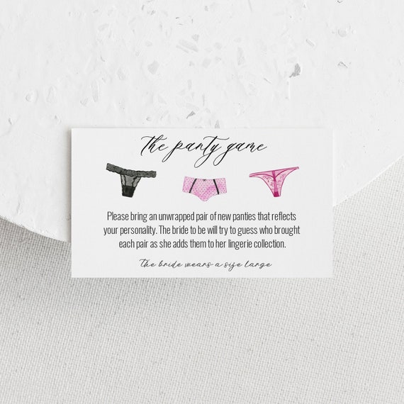 Panty Game Card, Lingerie Bridal Shower, Bachelorette Party