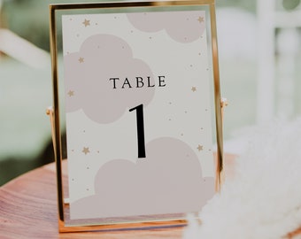 We are over the Moon Baby Shower Table Number Cards Pink Twinkle Little Star, Instant download template #AP3p_TC