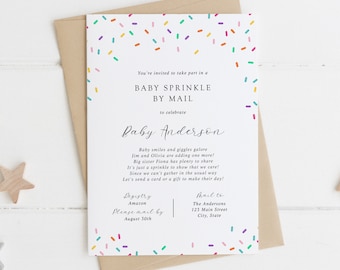 Baby Sprinkle by Mail Invitation, Confetti Rainbow Sprinkles, Printable Template, INSTANT DOWNLOAD BSM