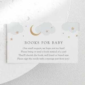 Blau Twinkle Little Star Bücher für Baby Karte Vorlage, Over the Moon Baby Shower druckbare Einlage Karte, digitaler Download