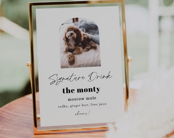 Pet Signature Drink with Photo, Bar Sign Printable Template, Corjl, Instant Download