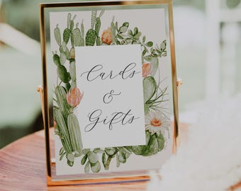 Boho Cactus Cards and Gifts Sign | Desert Succulents Wedding or Baby Shower Printable Decor | Instant Download Customizable Template