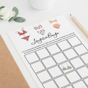 Tarjeta imprimible para el juego de bingo de lencería para despedida de soltera, plantilla imprimible, descarga instantánea #AP21a_WSG