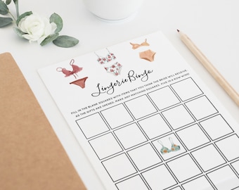 Lingerie Bridal Shower Bingo Game Printable card, Printable Template, Instant Download #AP21a_WSG