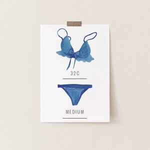 Blue Lingerie Insert Card, Bride&#39;s Measurements Card, Printable Template, INSTANT DOWNLOAD #AP21a