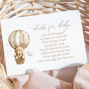 Babyshowerboeken teddybeer voor baby | Genderneutraal babyshower babyshower afdrukbare bibliotheekverzoekkaart | Direct downloaden