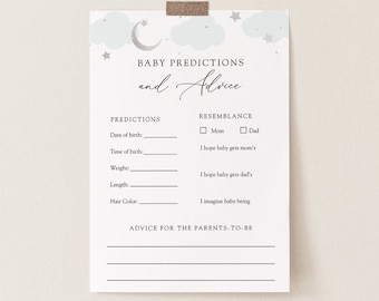 Over the Moon Baby Advice and Predictions Card, Baby Shower Games, Blue and Silver, Printable Template, INSTANT DOWNLOAD, #AP3bs_BBG