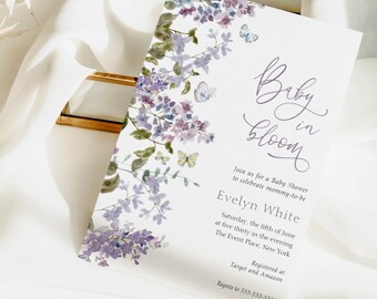 Purple Lilac Floral Baby Shower Invitation Template (DIY)