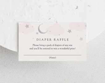 Pink Twinkle Little Star Diaper Raffle Insert card template, Silver Over the Moon Baby Shower game card, INSTANT DOWNLOAD #AP3ps_EC