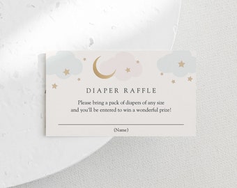 Pink and Blue Twinkle Little Star Diaper Raffle Insert card template, Over the Moon Baby Shower enclosure card, INSTANT DOWNLOAD #AP3bp_EC