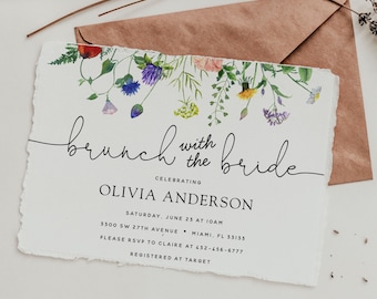 Wildflower Fields and Buzzing Bees Bridal Shower Brunch with the Bride Invitation, Printable Template, INSTANT DOWNLOAD