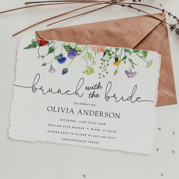 Wildflower Fields and Buzzing Bees Bridal Shower Brunch with the Bride Invitation, Printable Template, INSTANT DOWNLOAD