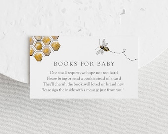 Golden Honey Bee Books for Baby Insert card template, Book Request, Baby Shower Invitation enclosure card, INSTANT DOWNLOAD #AP10_EC